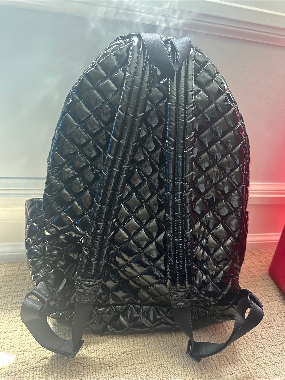 MZ Wallace Black Quilted Patent Backpack with Leather Pulls - Relisted - Picture 8 of 8